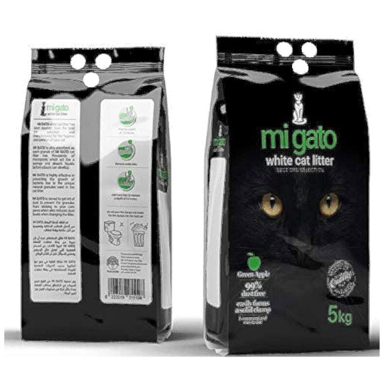 Migato Cat Litter – White Cat Litter with Multiple Scents – 5 Liters (Green Apple Scent)